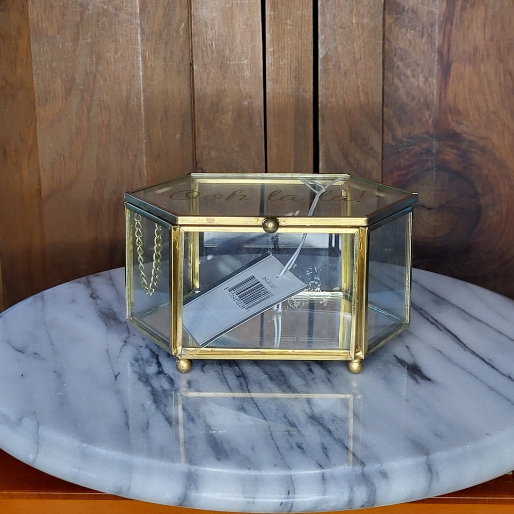 Gold and Glass Hexagonal Jewelry Box